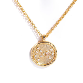 Celestial Zodiac Birthstone Coin and CZ Necklaces- 14K gold 