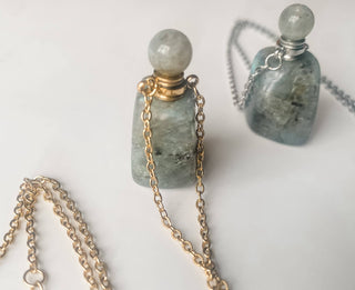 Perfume Bottle Necklace Genuine Gemstone Nugget Raw Cut