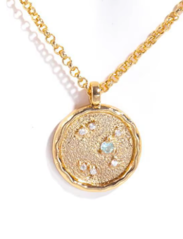 Celestial Zodiac Birthstone Coin and CZ Necklaces- 14K gold 