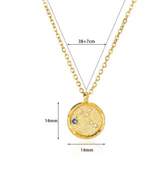 Celestial Zodiac Birthstone Coin and CZ Necklaces- 14K gold 