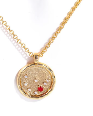 Celestial Zodiac Birthstone Coin and CZ Necklaces- 14K gold 