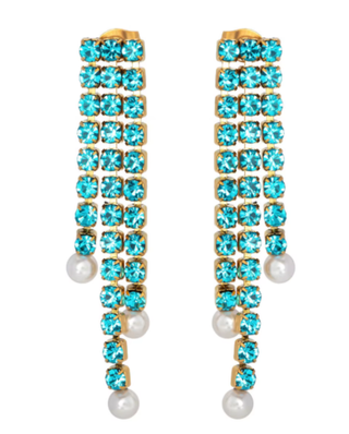 Tassel To Tinsel- Pearl and Rhinestone Drop 14K steel earrin