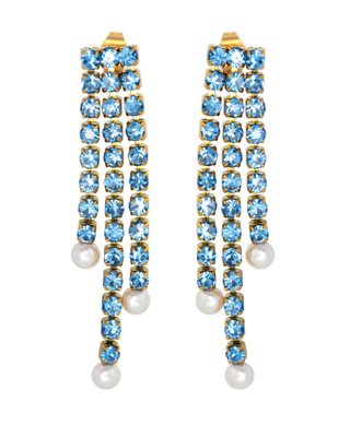 Tassel To Tinsel- Pearl and Rhinestone Drop 14K steel earrin