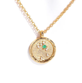 Celestial Zodiac Birthstone Coin and CZ Necklaces- 14K gold 