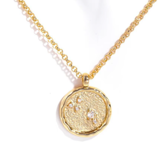 Celestial Zodiac Birthstone Coin and CZ Necklaces- 14K gold 