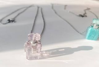 Gemstone Mini Perfume Bottle Crystal Necklace