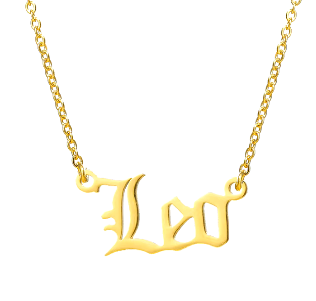 Leo-Script name plate- Steel 14K gold necklace