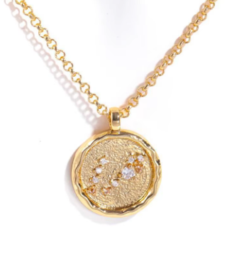 Celestial Zodiac Birthstone Coin and CZ Necklaces- 14K gold 