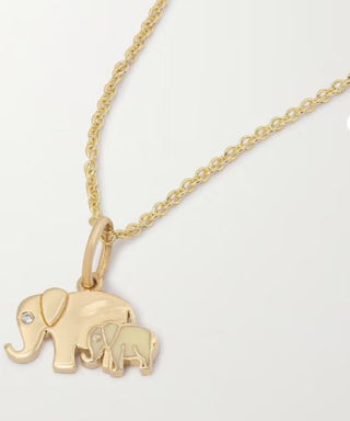 Elephant Family 14-karat gold, enamel and diamond necklace