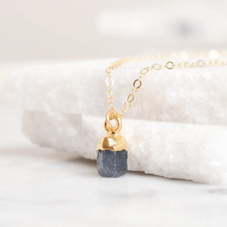 Birthstone Nugget-September- Sapphire- Genuine Gemstone- Steel Chain Necklace