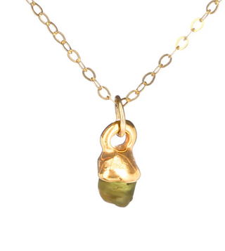 August Peridot-Birthstone Raw Nugget Gemstone Necklace 14K, 925