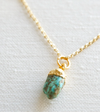 Birthstone Nugget-  December- Turquoise Genuine Gemstone- Steel Chain Necklace