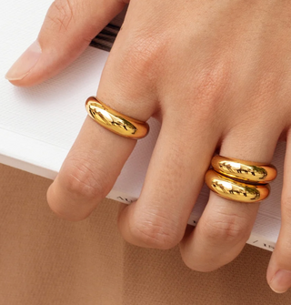 Dome Ring Thin Stacking Rings- Steel 14K goldWaterproof