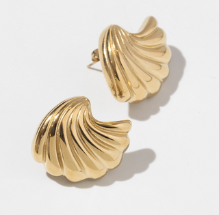 Mulini-Wave Stainless Steel 14K Gold Stud Earring