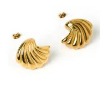 Mulini-Wave Stainless Steel 14K Gold Stud Earring