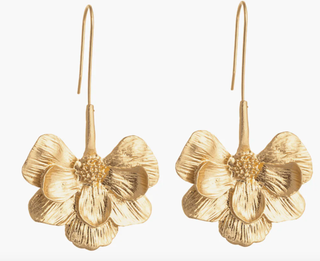 Bloom Flower- Steel 14K hammered Earring Drop Chandelier