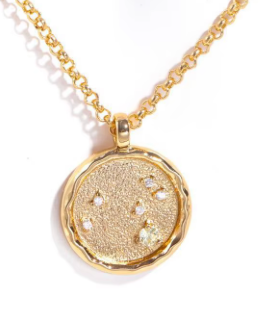 Celestial Zodiac Birthstone Coin and CZ Necklaces- 14K gold 