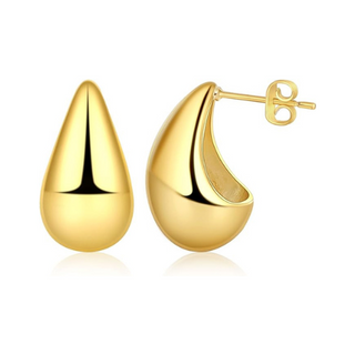 Designer Drop Stud Earring- 14K Gold, Platinum High Shine