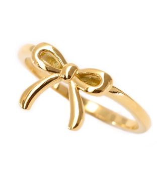 Bow- Tie a Ribbon on it- Steel mini Ring- Gold and silver