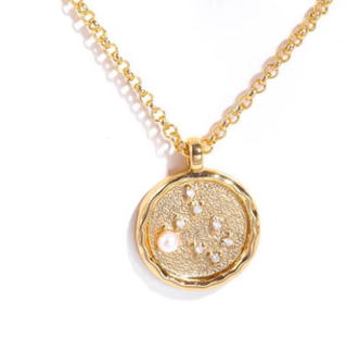 Celestial Zodiac Birthstone Coin and CZ Necklaces- 14K gold 