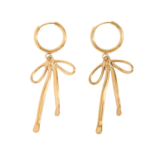 Bow and Hoop Steel 14K Gold Earring