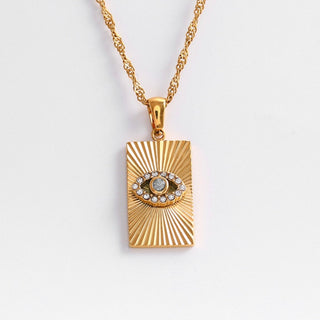 Evil Eye Talisman Tag Pendant 14K Gold Steel Necklace