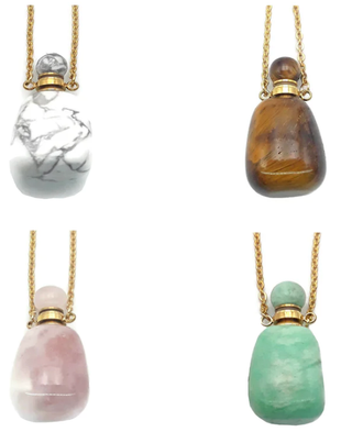 Perfume Bottle Necklace Genuine Gemstone Nugget Raw Cut