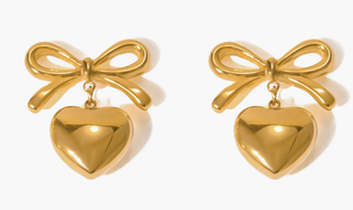 Bow and Heart steel Drop Earring 14K PVD Gold