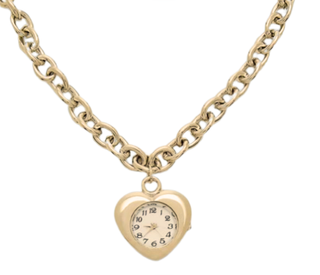 Heart Stopper Clock Necklace- Steel Chain , Heart Shaped 