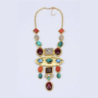 Baroque Turquoise 14K Gold Dusk Shield Cabochon Necklace