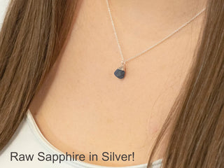 Birthstone Nugget-September- Sapphire- Genuine Gemstone- Steel Chain Necklace