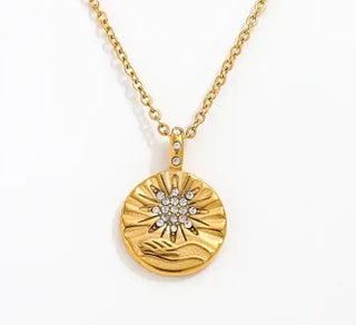 Moon and Stars Coins 14K Gold Steel Necklace