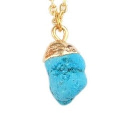 Birthstone Nugget-  December- Turquoise Genuine Gemstone- Steel Chain Necklace